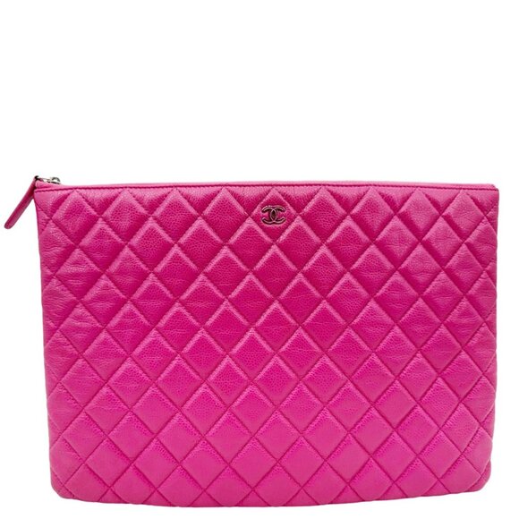 Chanel  Quilted Caviar O Clutch Cosmetic Case Pink - Picture 1 of 15